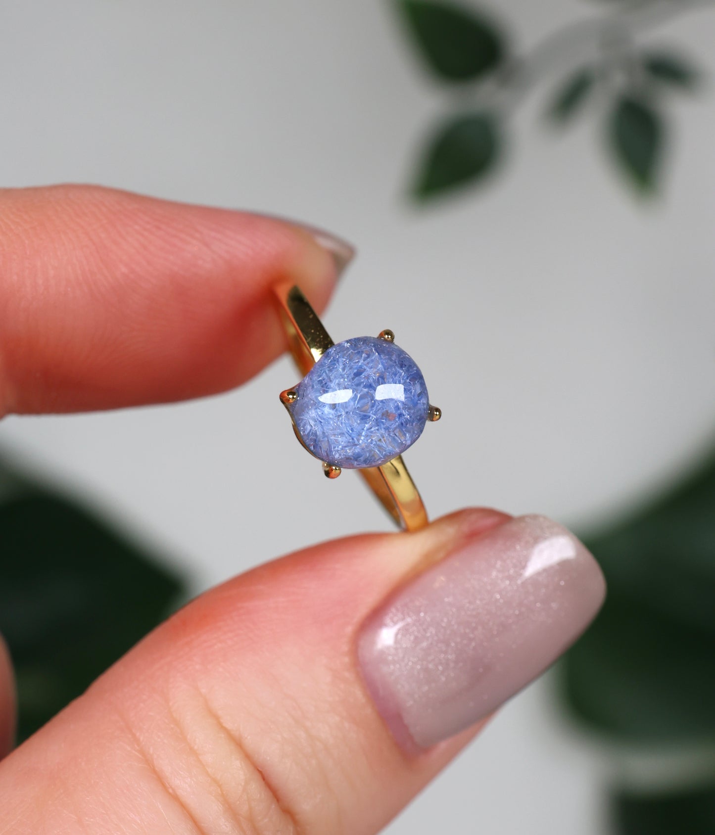 Anillo de dumortierita en cuarzo en plata 925 bañada en oro n.º 112DR