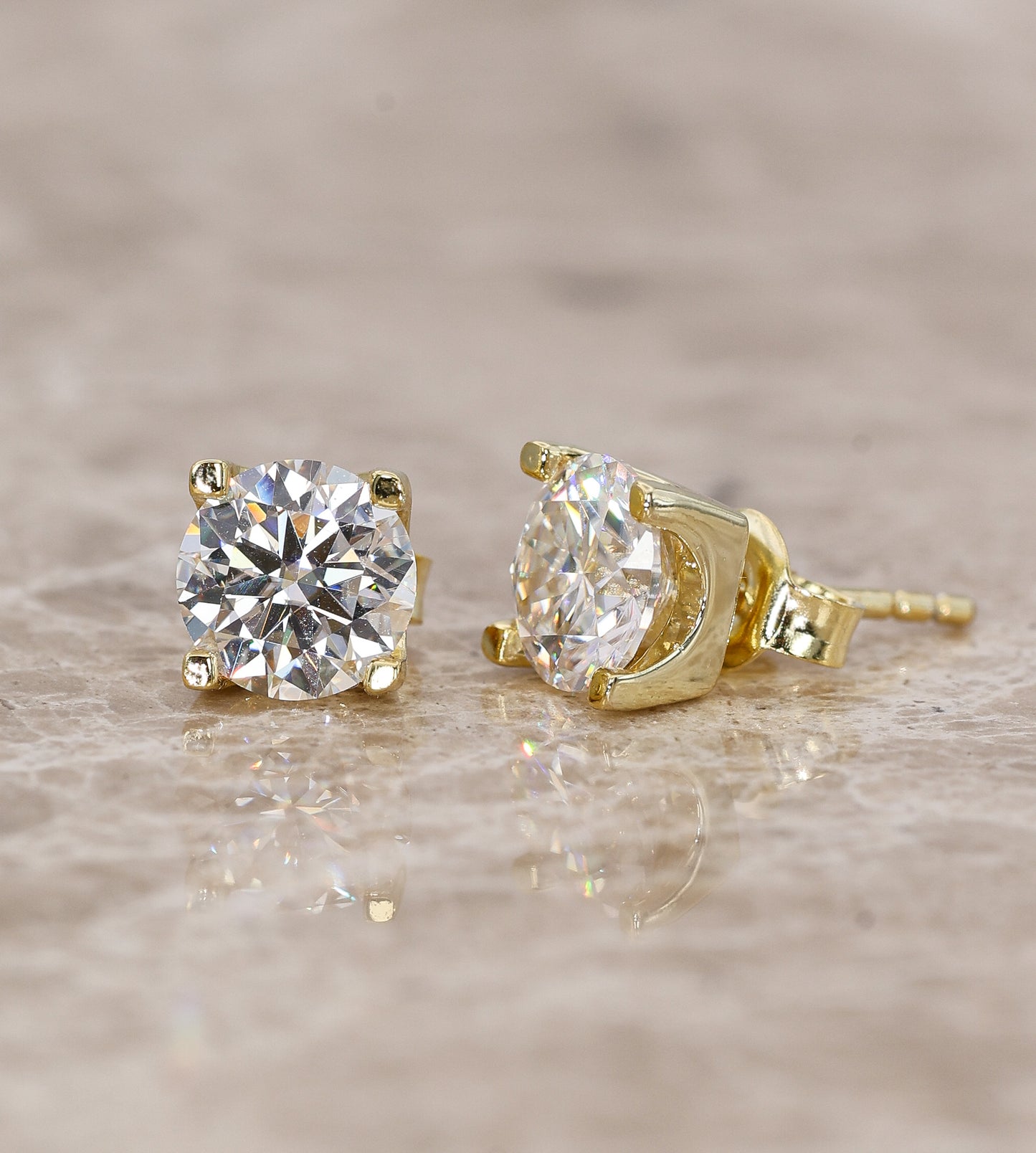 Veya Moissanite Stud Earrings 7mm Gold Plated