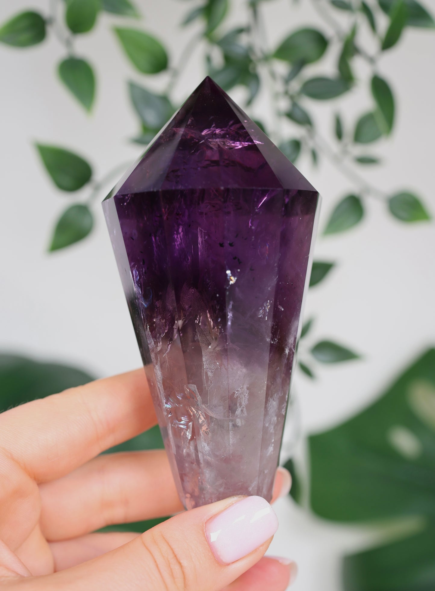 Amethyst Phantom Quarz mit Hollandit ‚Vogel‘ Schliff Nr.188AV