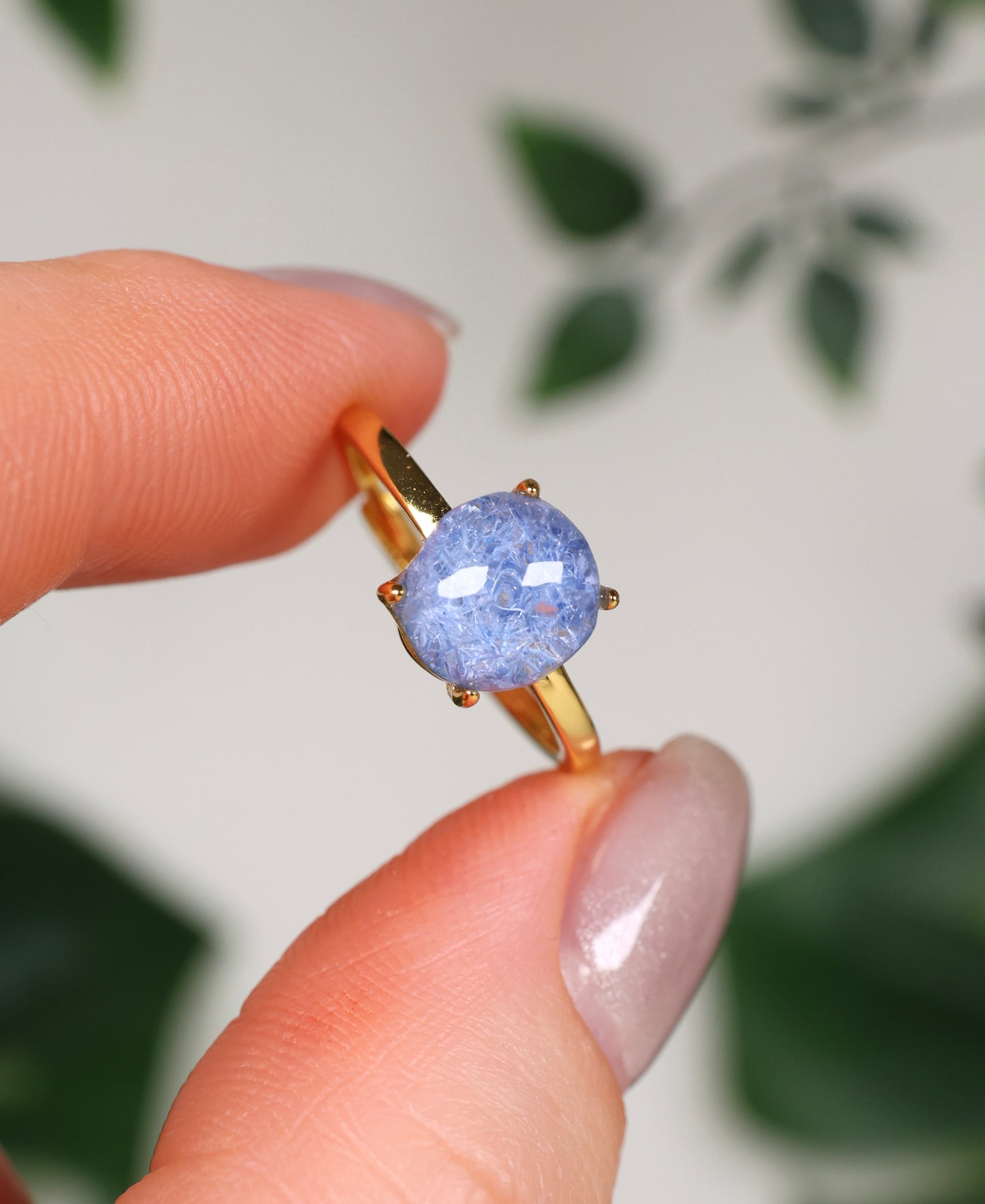 Anillo de dumortierita en cuarzo en plata 925 bañada en oro n.º 112DR