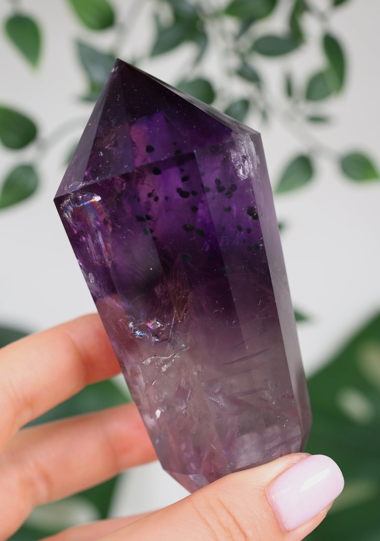 Amethyst Phantom Quarz mit Hollandit ‚Vogel‘ Schliff Nr.181AV