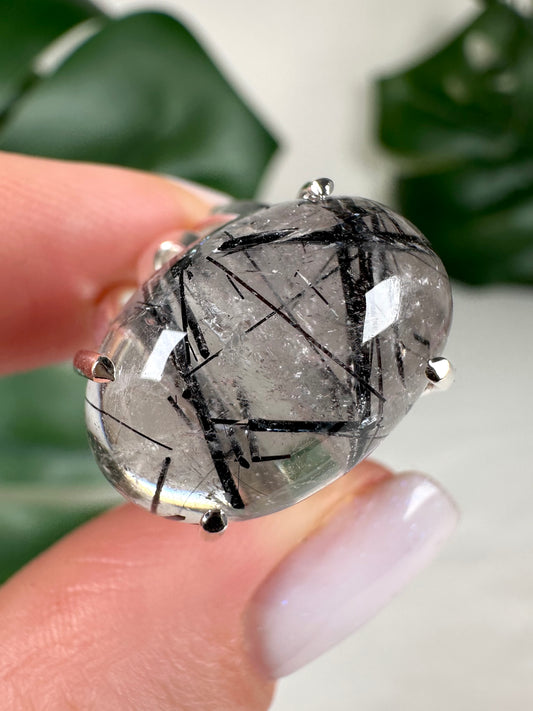 Anillo de turmalina negra en cuarzo n.º 54T3