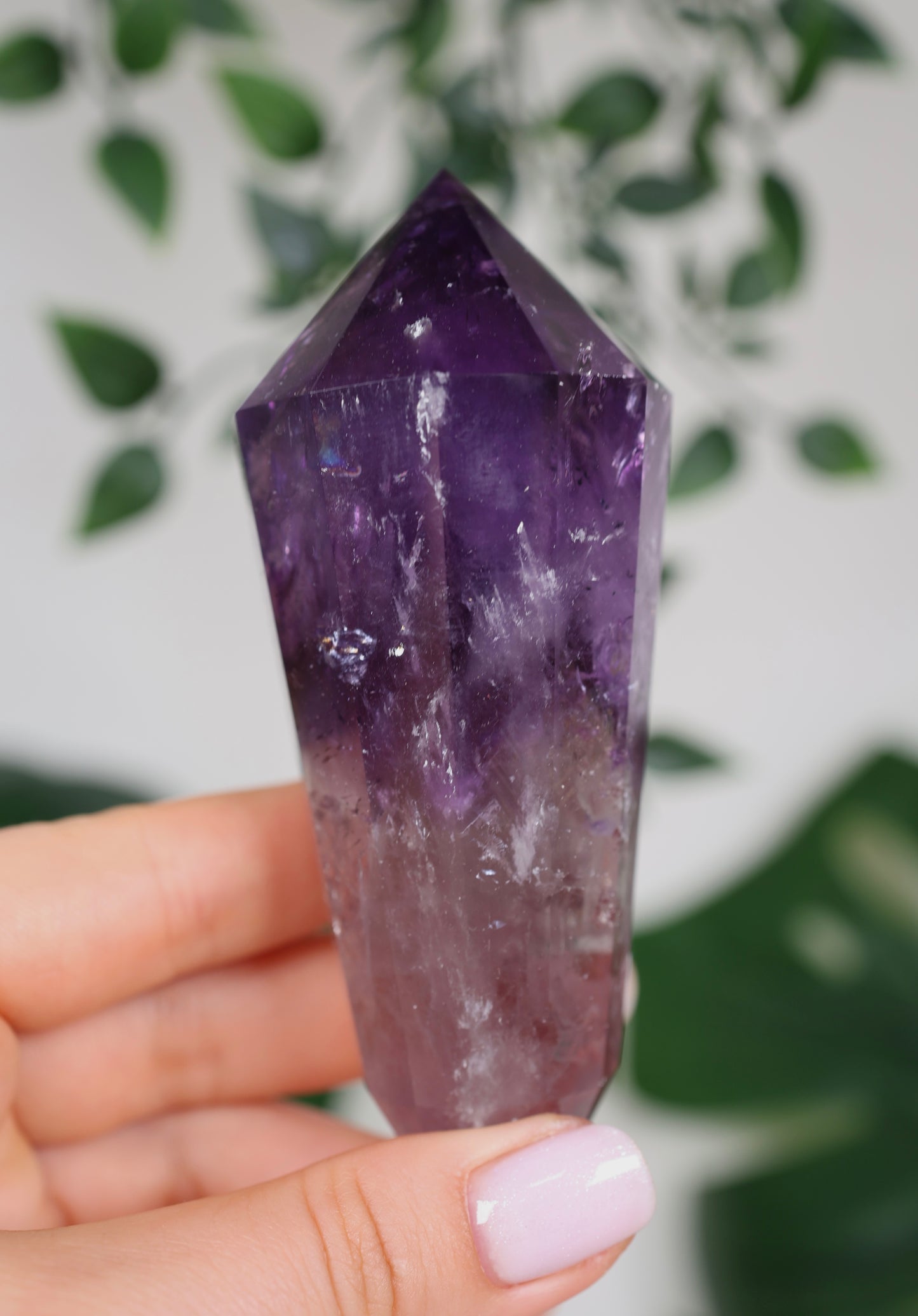 Amethyst Phantom Quarz mit Hollandit ‚Vogel‘ Schliff Nr.128AV