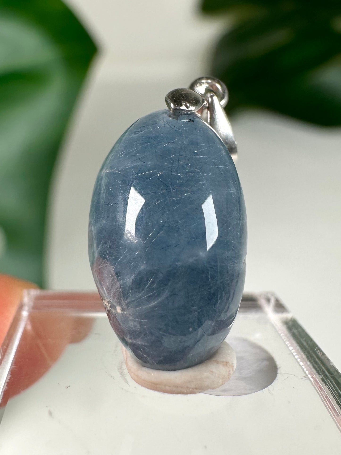 Colgante de cuarzo anfíbol azul plata 925 n.º 45BS