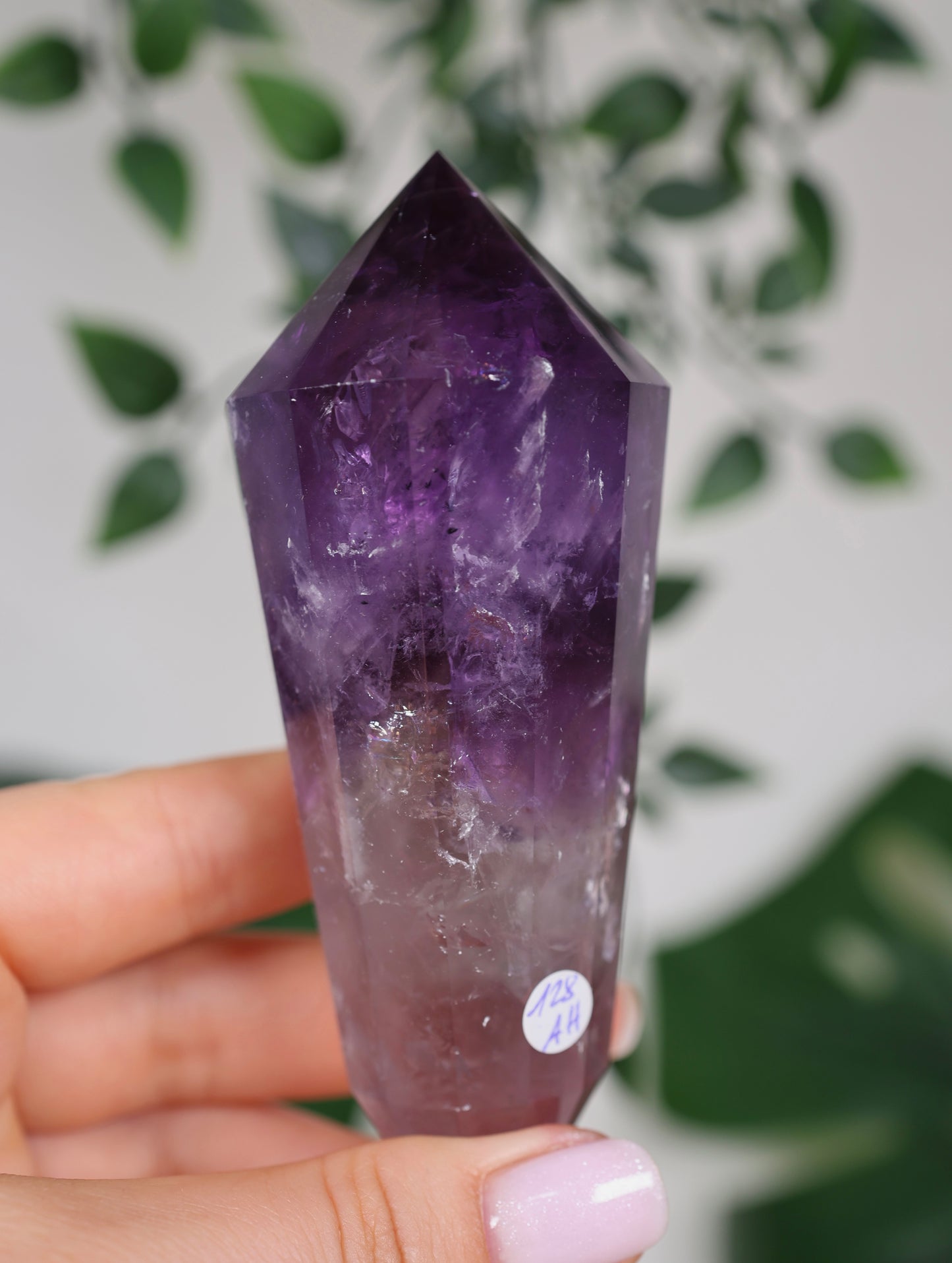 Amethyst Phantom Quarz mit Hollandit ‚Vogel‘ Schliff Nr.128AV