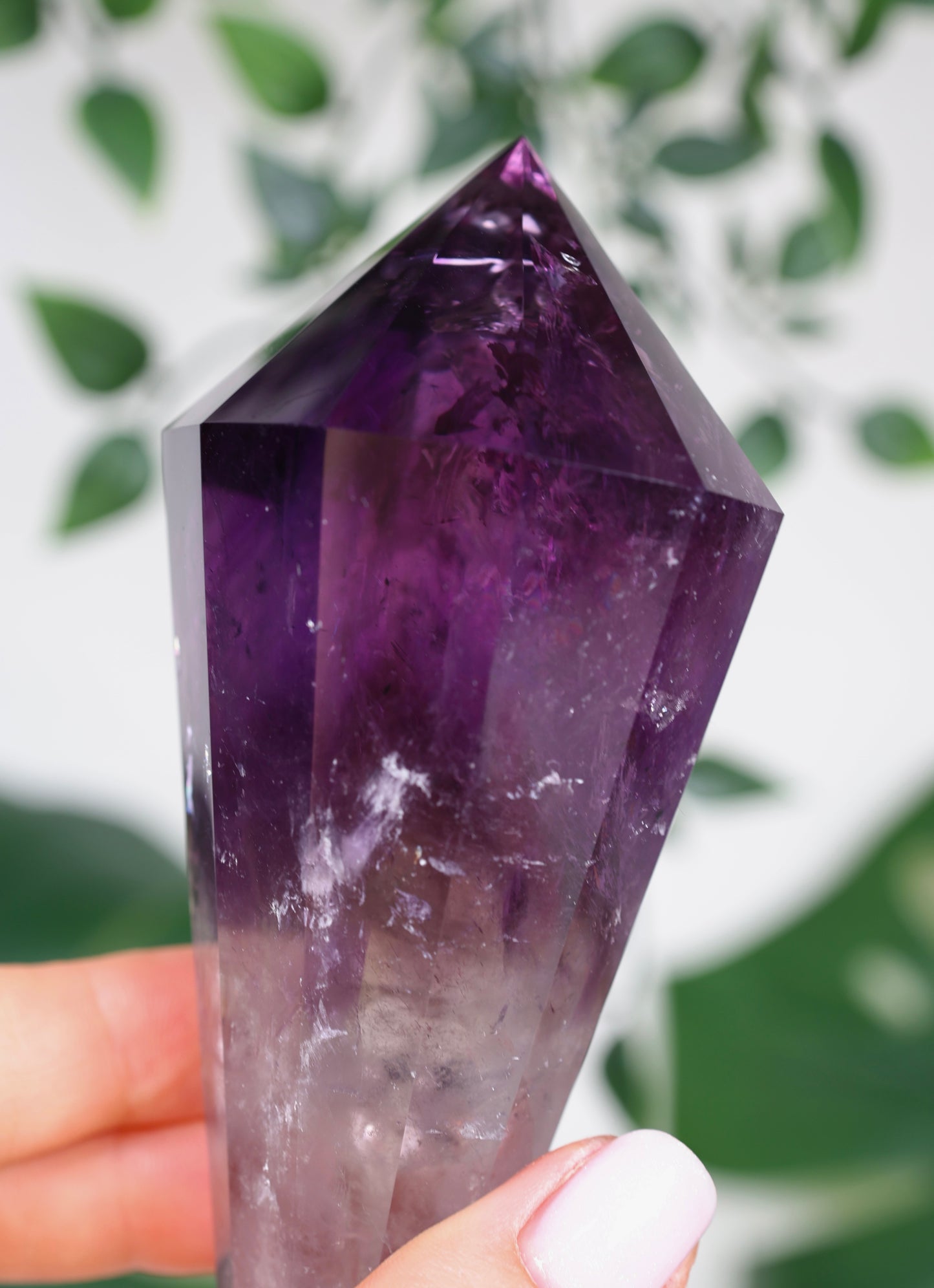 Amethyst Phantom Quarz mit Hollandit ‚Vogel‘ Schliff Nr.188AV