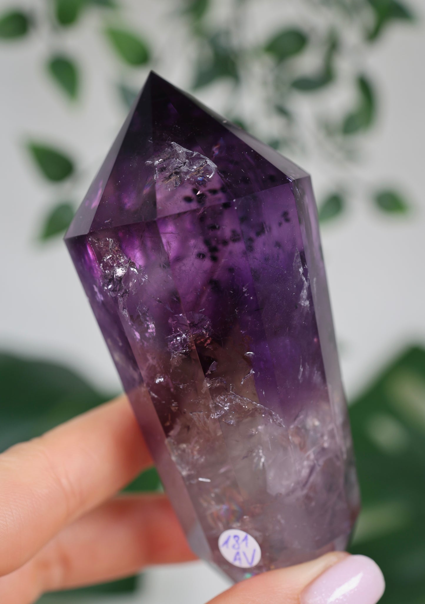Amethyst Phantom Quarz mit Hollandit ‚Vogel‘ Schliff Nr.181AV