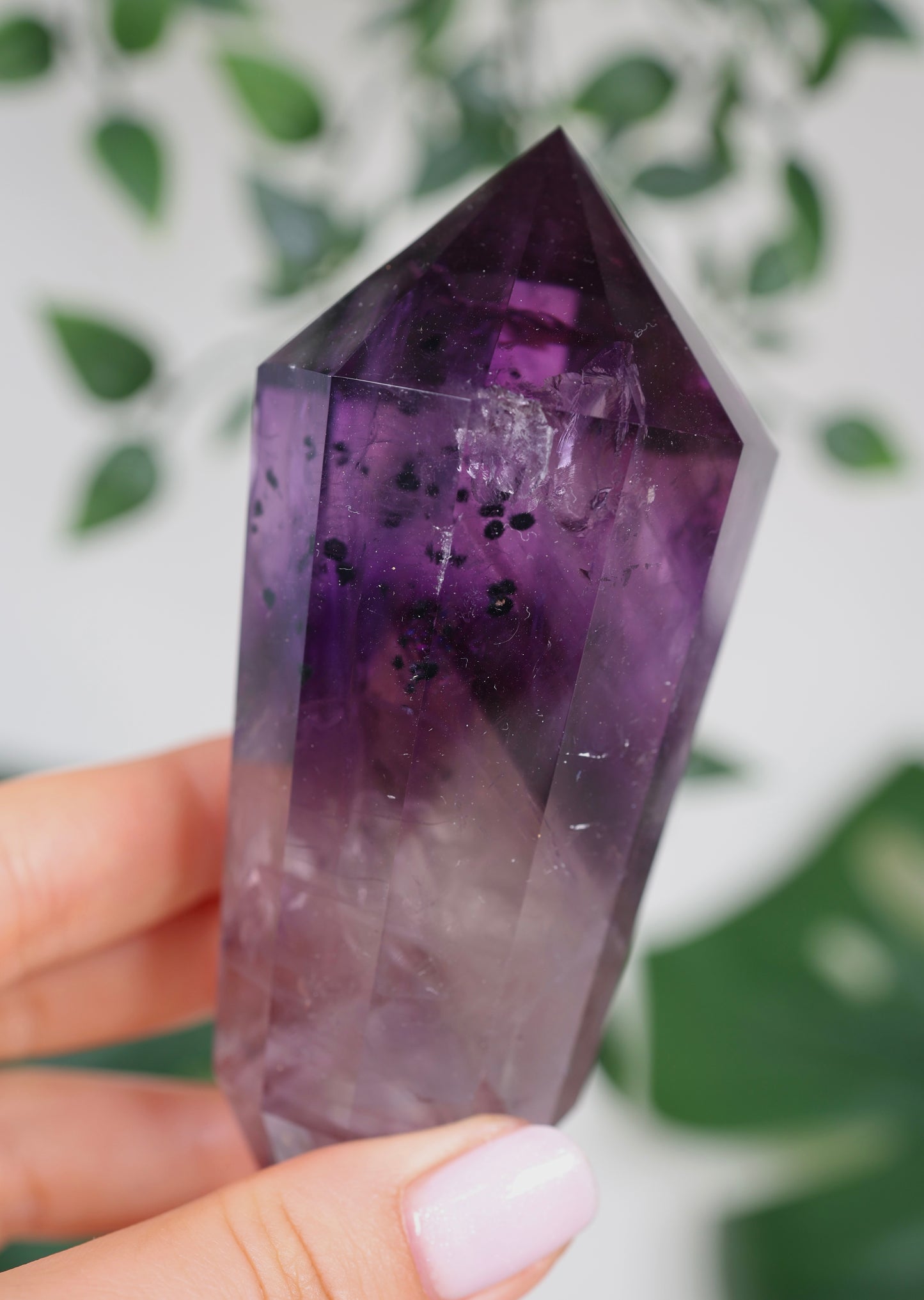 Amethyst Phantom Quarz mit Hollandit ‚Vogel‘ Schliff Nr.181AV