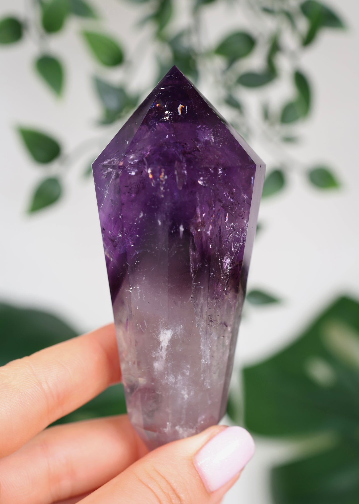 Amethyst Phantom Quarz mit Hollandit ‚Vogel‘ Schliff Nr.128AV