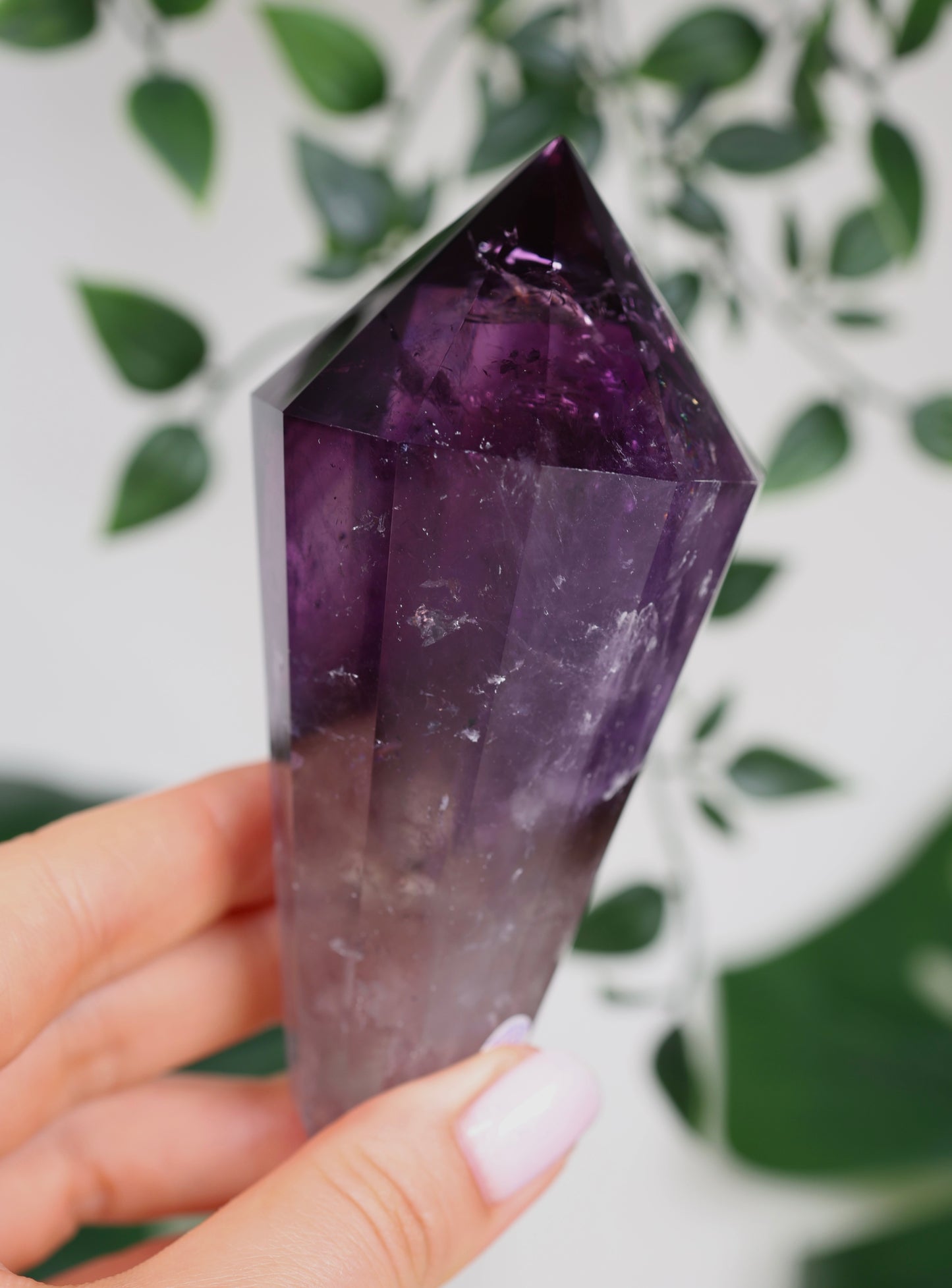 Amethyst Phantom Quarz mit Hollandit ‚Vogel‘ Schliff Nr.188AV