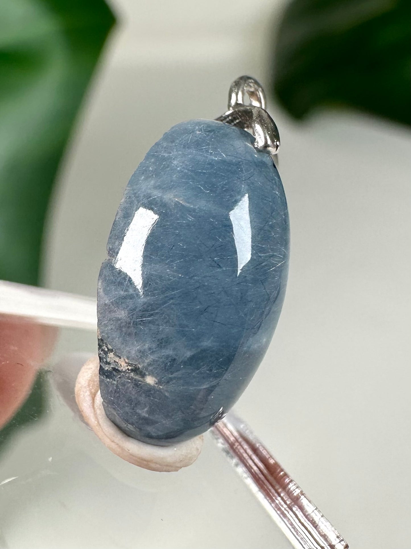 Colgante de cuarzo anfíbol azul plata 925 n.º 45BS