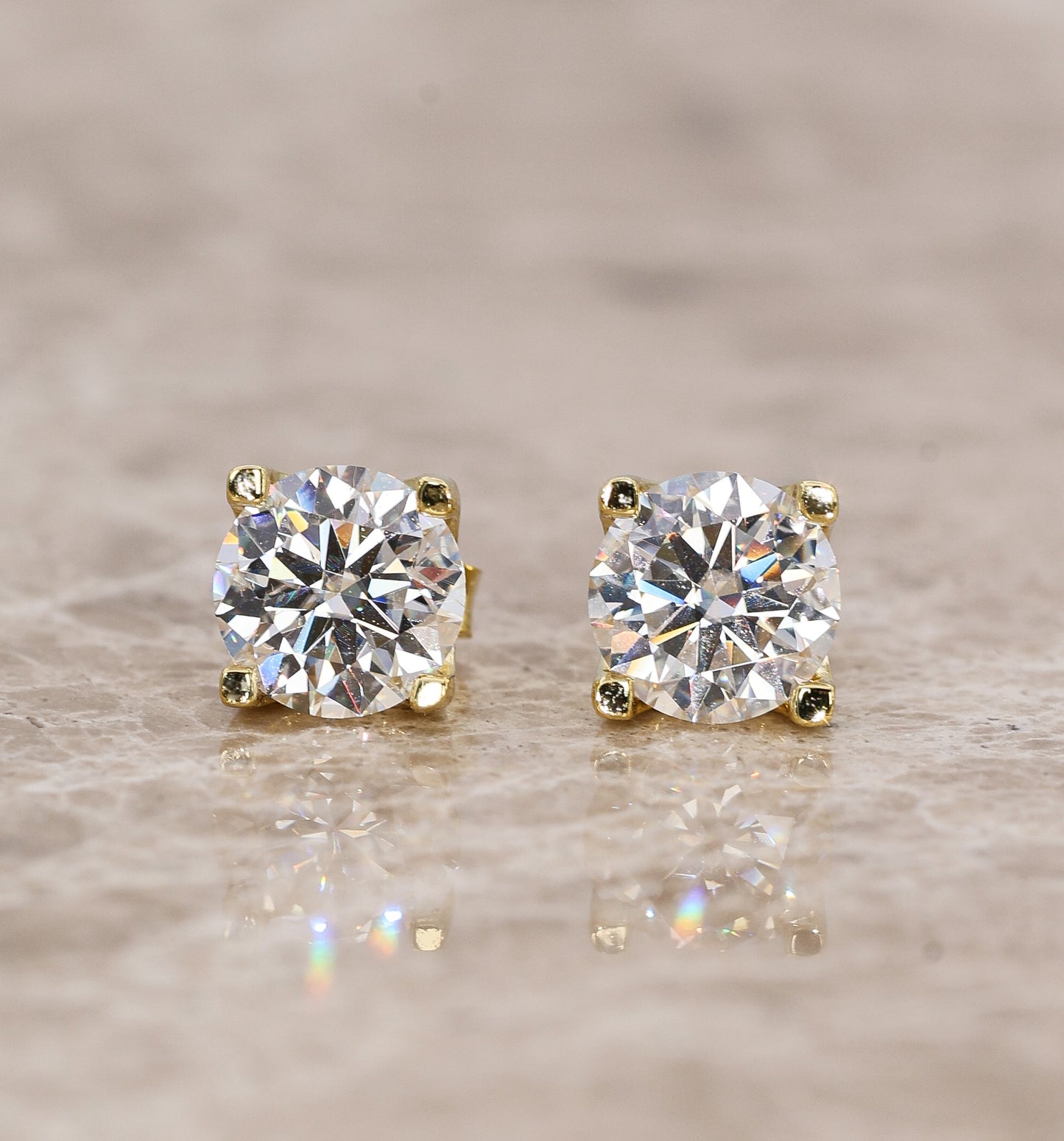Veya Moissanite Stud Earrings 7mm Gold Plated